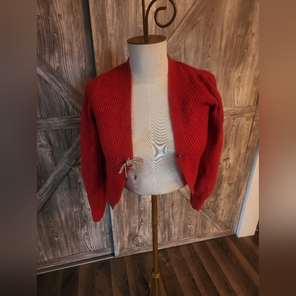 No Boundaries Red Knit Cardigan With Silver Accent